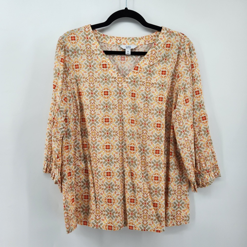 Croft & Barrow Floral Blouse Womens M 3/4 Sleeve V Neck Autumn Colors‎
